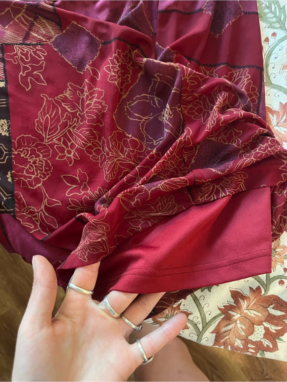George Burgundy Patchwork Maxi Skirt with Floral Motifs - Picture 3 of 3